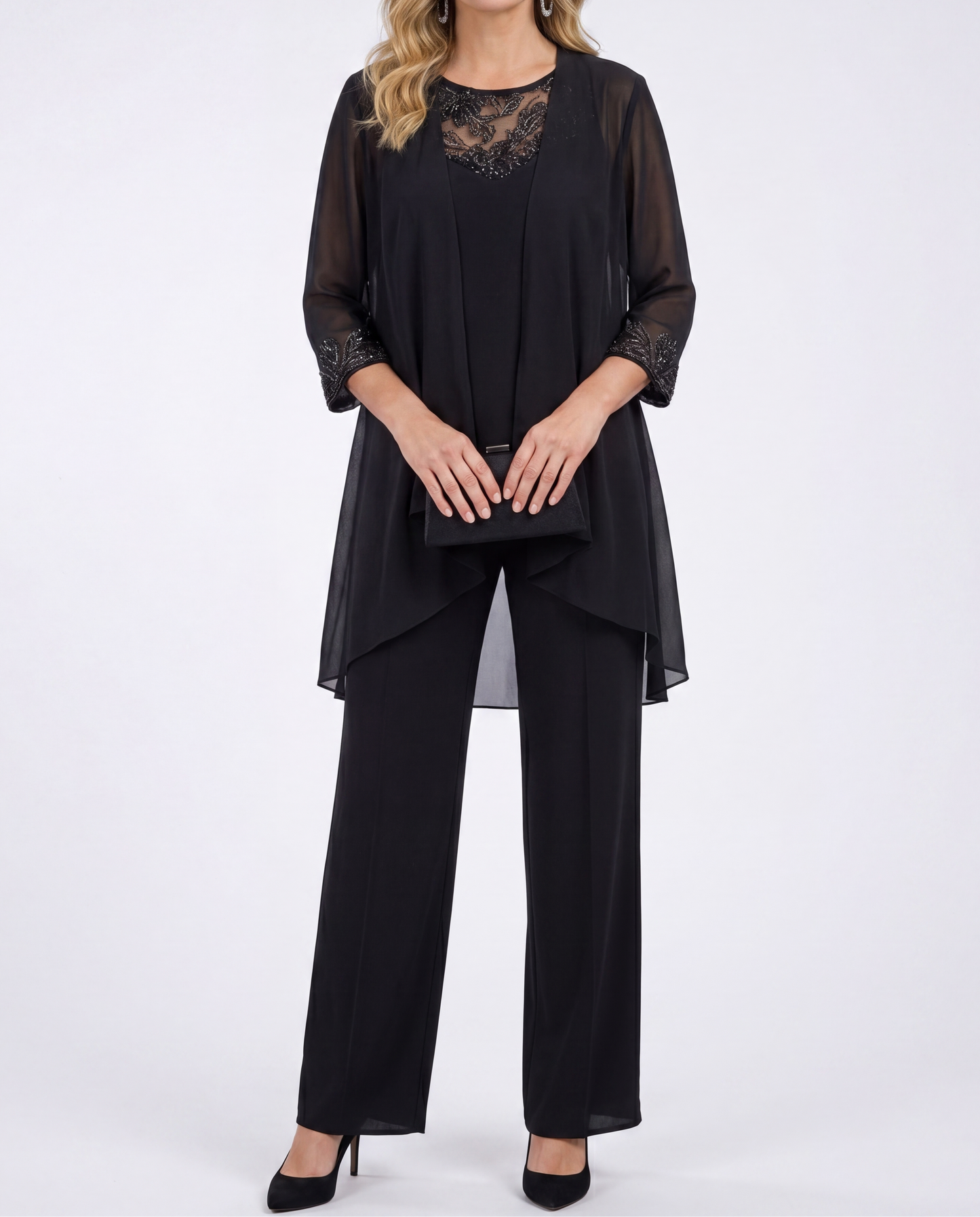 Alverra | Lace Detail Three Piece Pantsuit