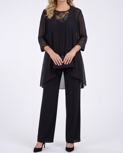 Alverra | Lace Detail Three Piece Pantsuit