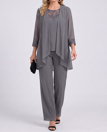 Alverra | Lace Detail Three Piece Pantsuit