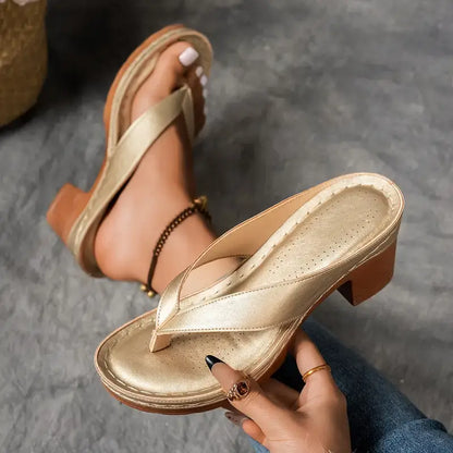 Aria | Metallic Strappy Block Heel Sandals