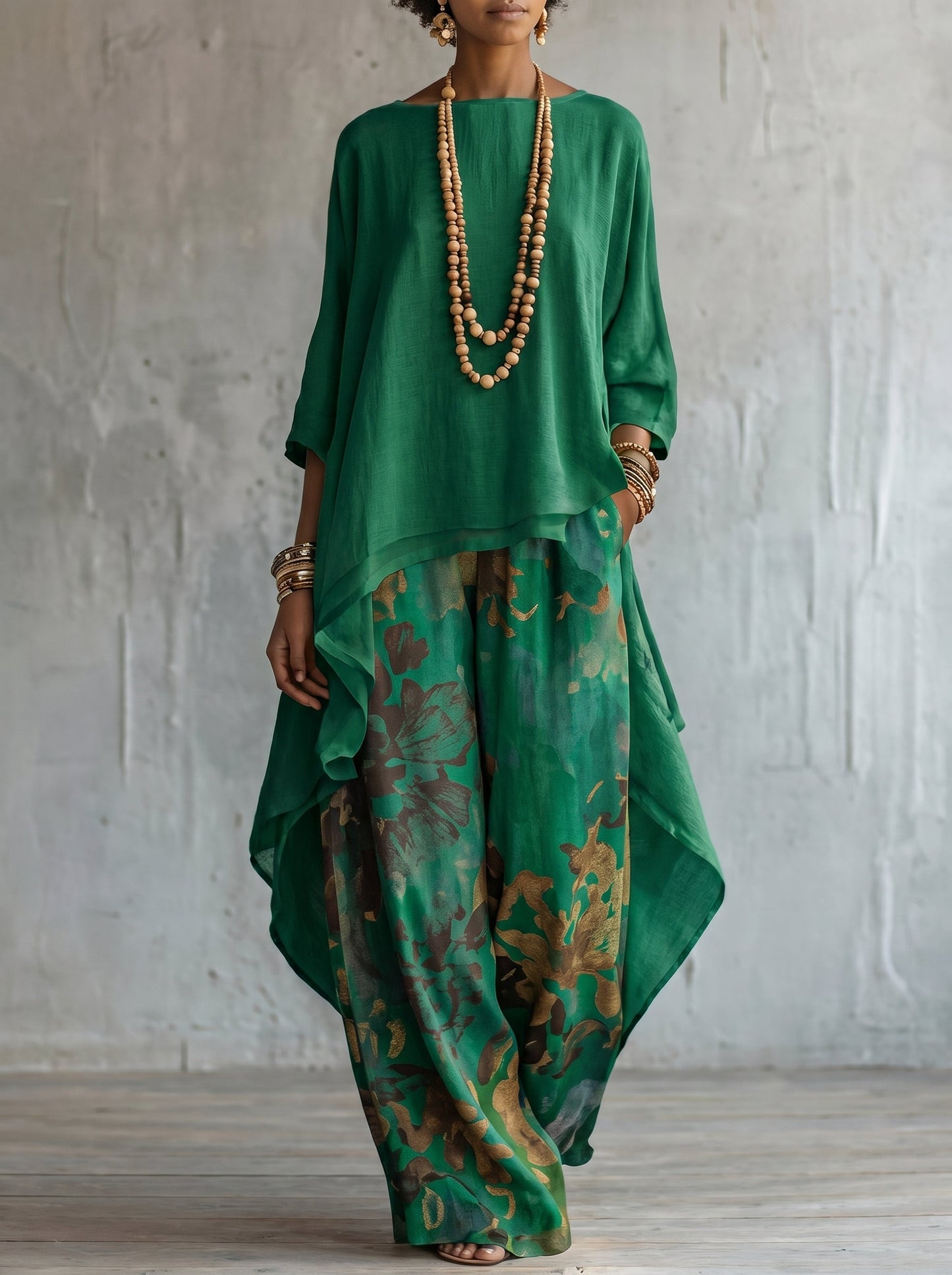 Elovia | Layered Tunic And Printed Trouser Set