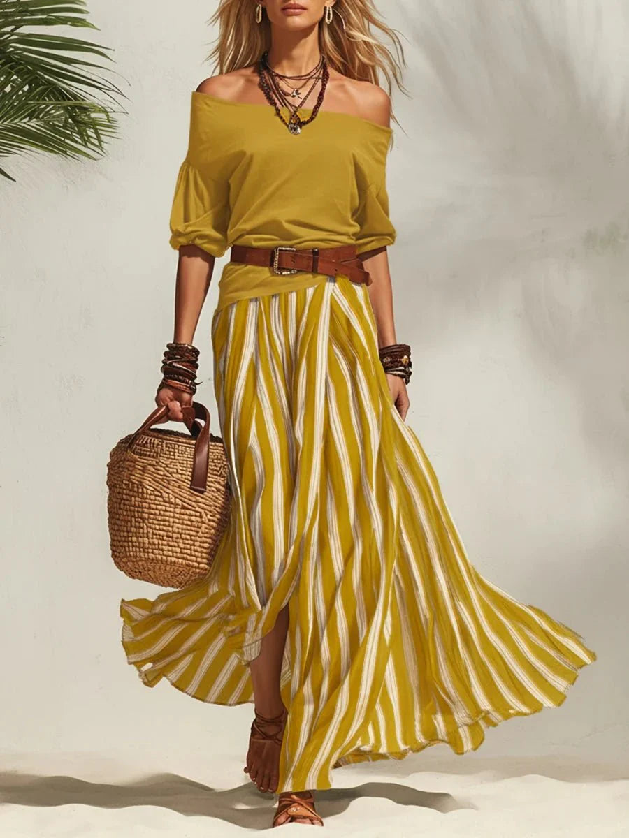 Wisterra | Belted Stripe Flow Maxi Dress