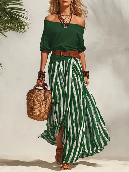 Wisterra | Belted Stripe Flow Maxi Dress
