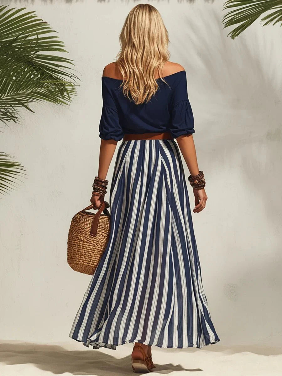 Wisterra | Belted Stripe Flow Maxi Dress