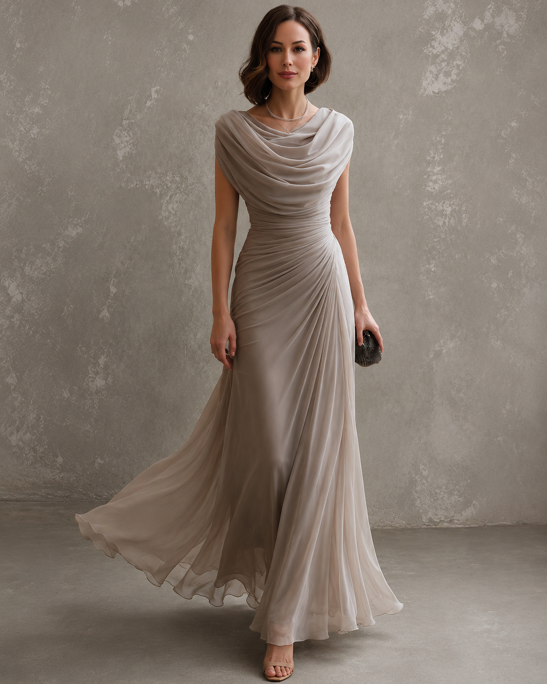Solennea | Refined Ruched Chiffon Maxi Dress