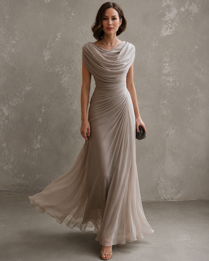 Solennea | Refined Ruched Chiffon Maxi Dress