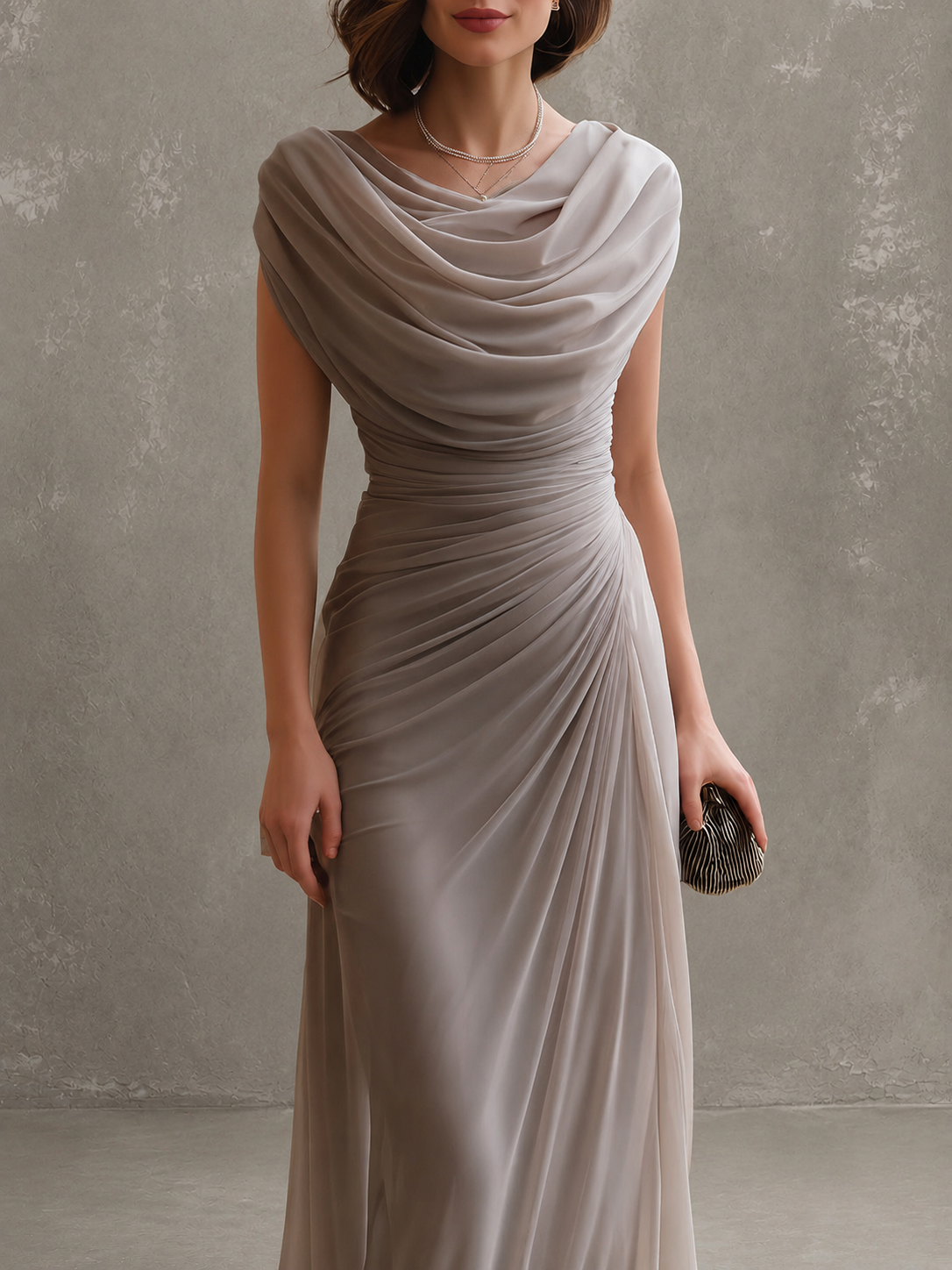 Solennea | Refined Ruched Chiffon Maxi Dress