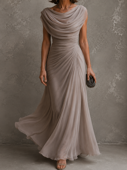 Solennea | Refined Ruched Chiffon Maxi Dress