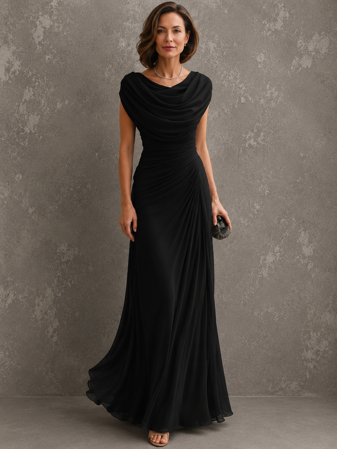 Solennea | Refined Ruched Chiffon Maxi Dress