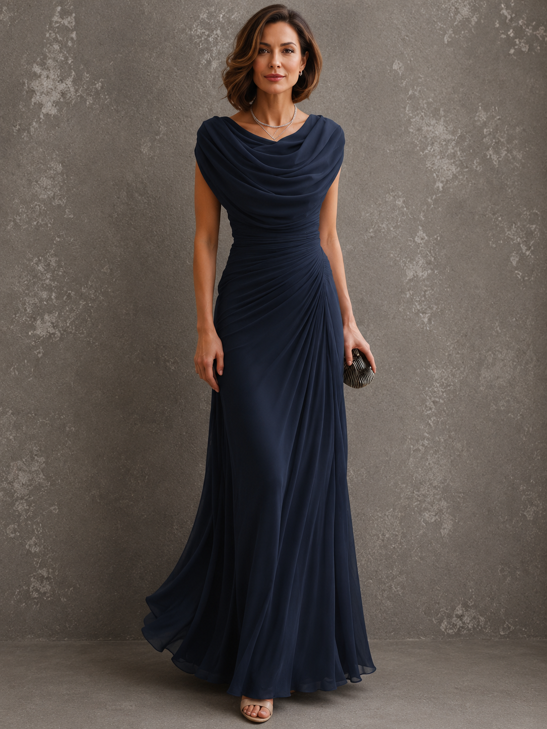 Solennea | Refined Ruched Chiffon Maxi Dress