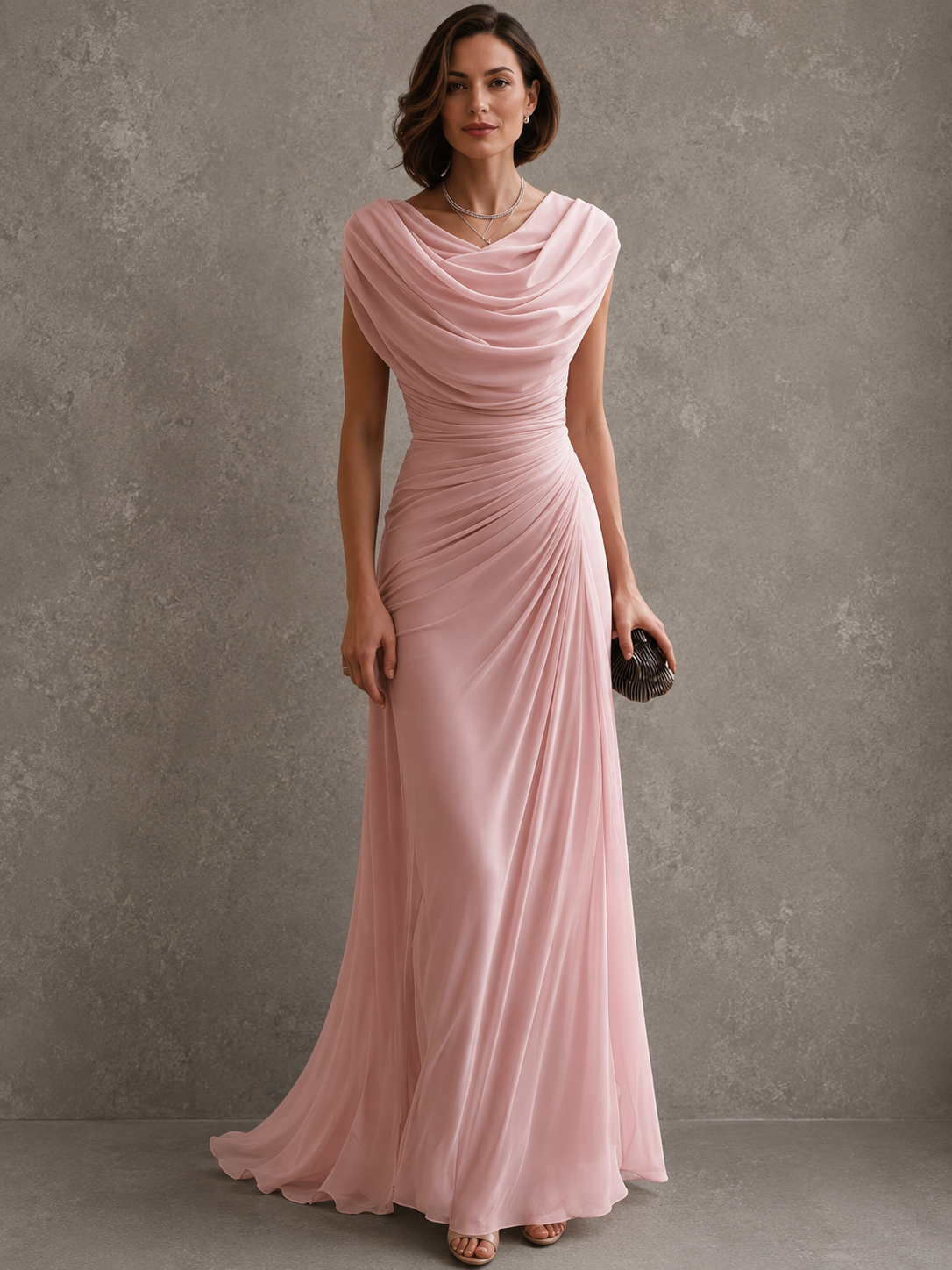 Solennea | Refined Ruched Chiffon Maxi Dress