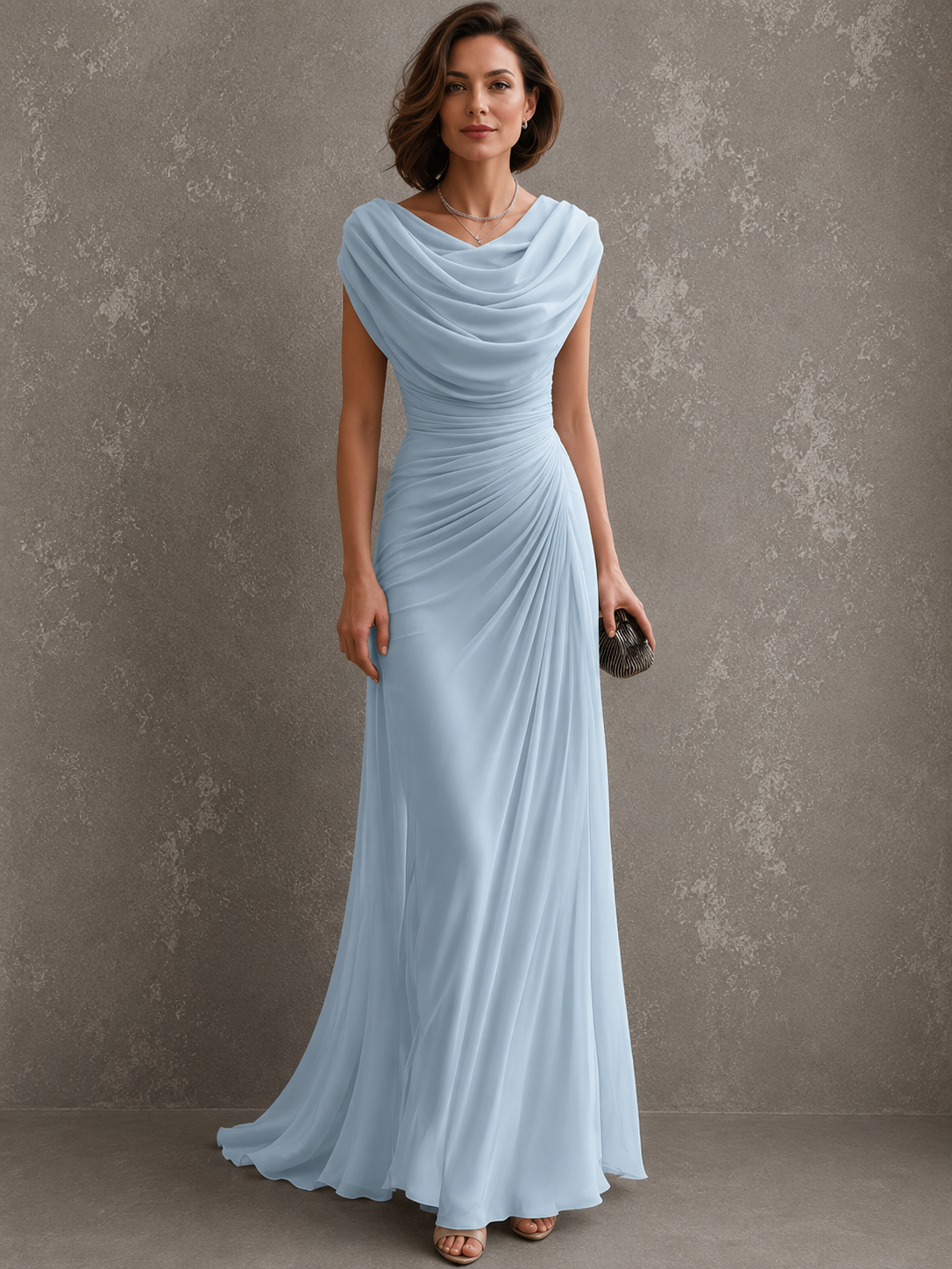 Solennea | Refined Ruched Chiffon Maxi Dress