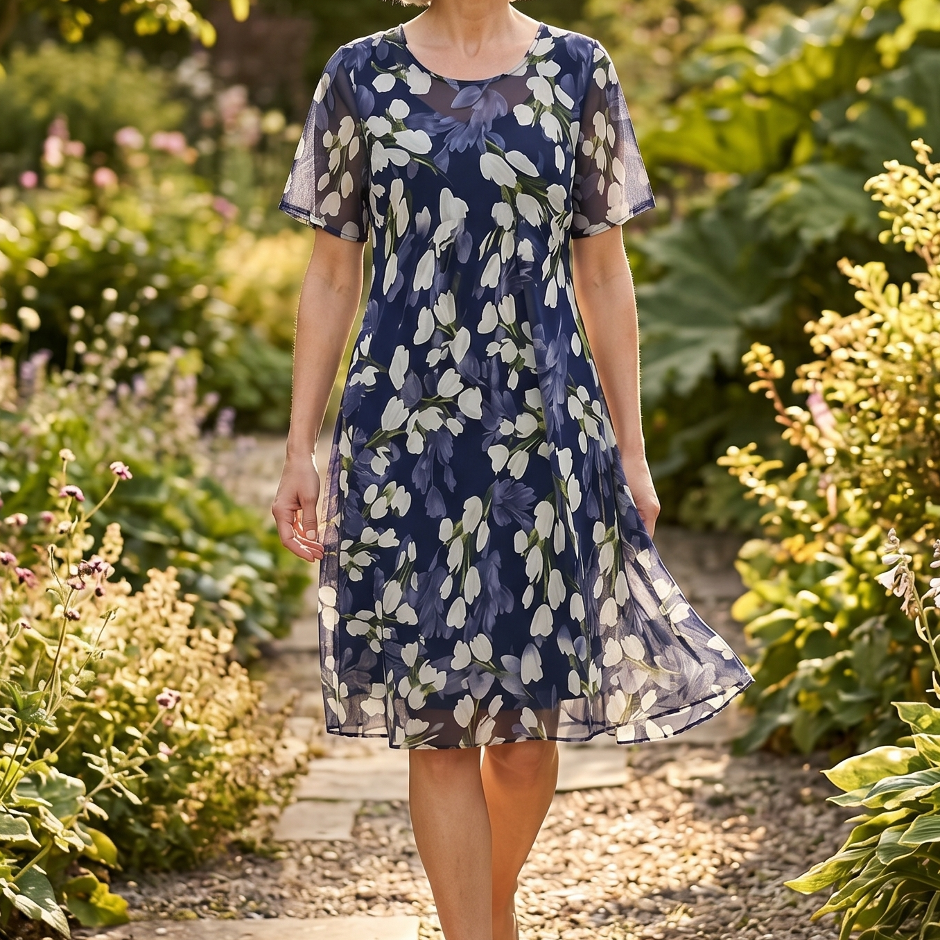Cyrelle | Elegant Botanical Mesh Dress