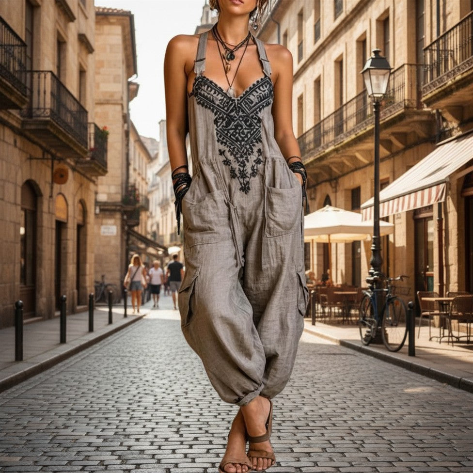 Cyrene | Relaxed Embroidered Harem Jumpsuit
