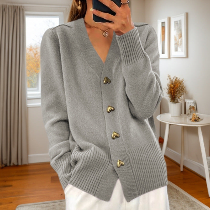 Elsinette | Cozy V Neck Button Cardigan