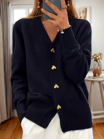 Elsinette | Cozy V Neck Button Cardigan