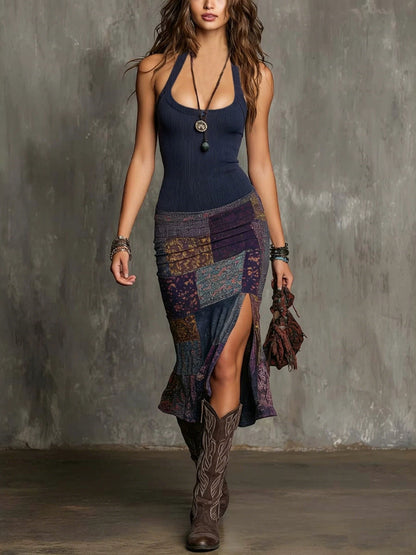 Mirellique | Sleeveless Printed Slit Maxi Dress