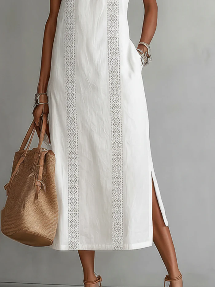 Corliss | Elegant Lace Trim Midi Dress