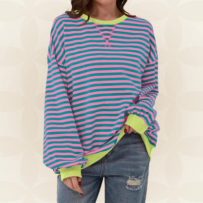 Veloria | Long Sleeve Casual Stripe Pullover