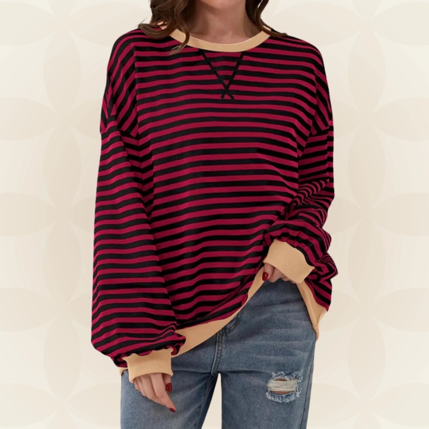 Veloria | Long Sleeve Casual Stripe Pullover