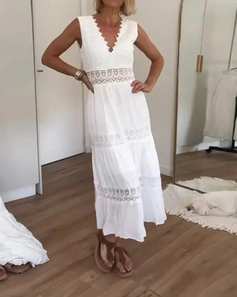 Fioralyn | Sleeveless Lace Panel Maxi Dress