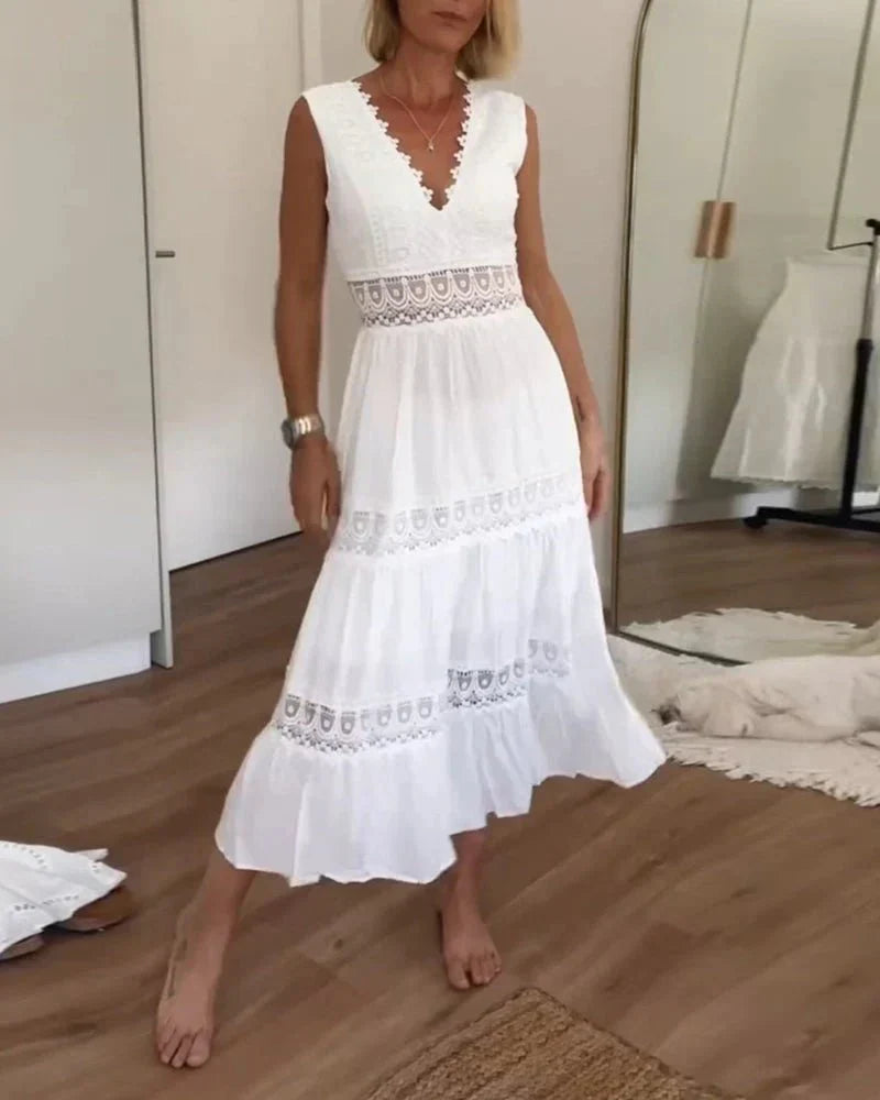 Fioralyn | Sleeveless Lace Panel Maxi Dress