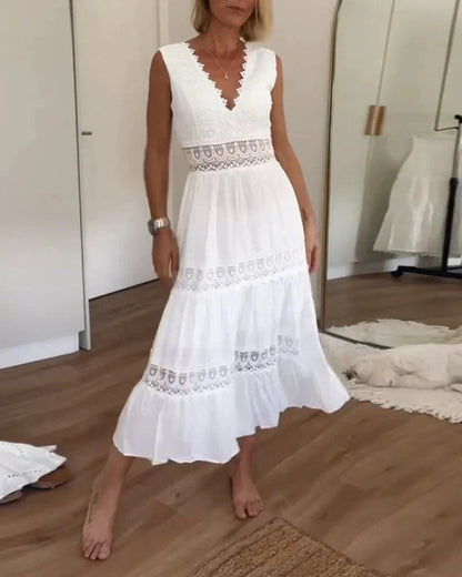 Fioralyn | Sleeveless Lace Panel Maxi Dress