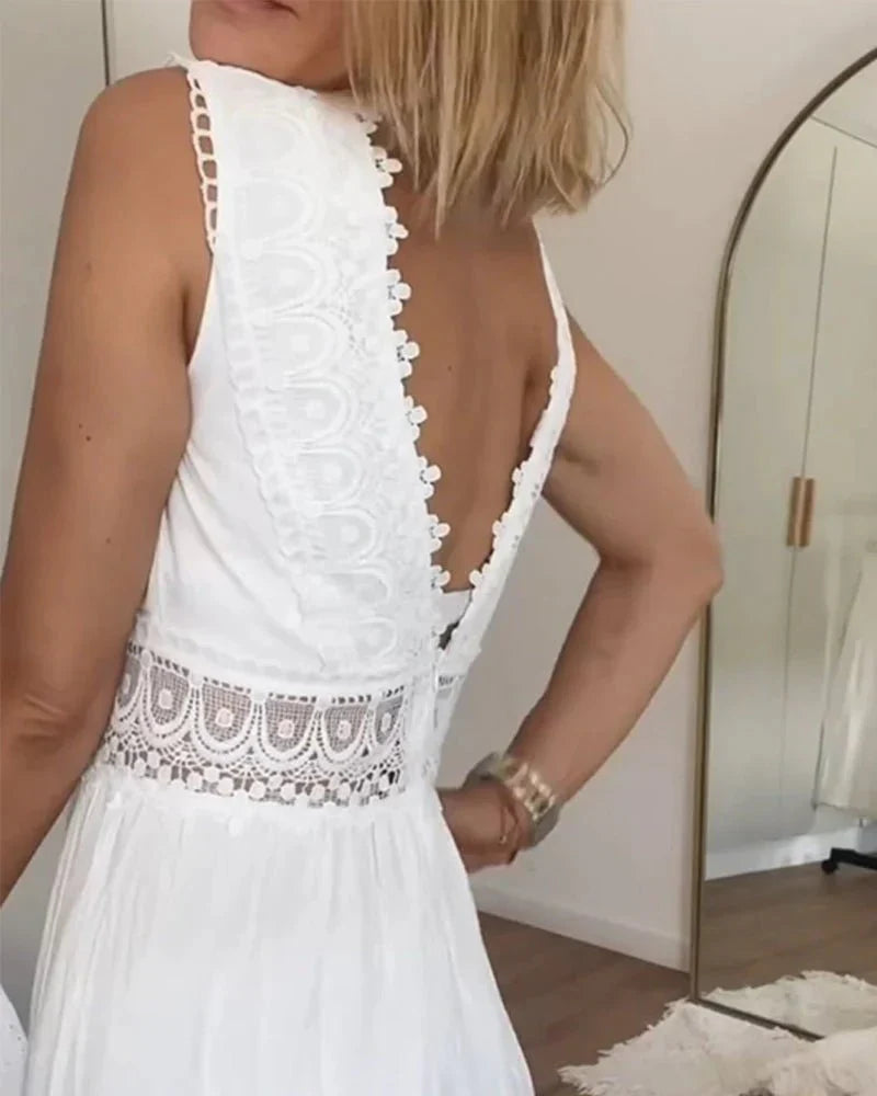 Fioralyn | Sleeveless Lace Panel Maxi Dress