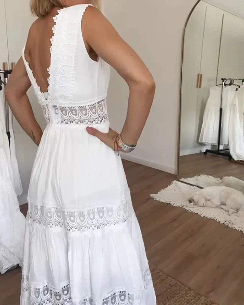 Fioralyn | Sleeveless Lace Panel Maxi Dress