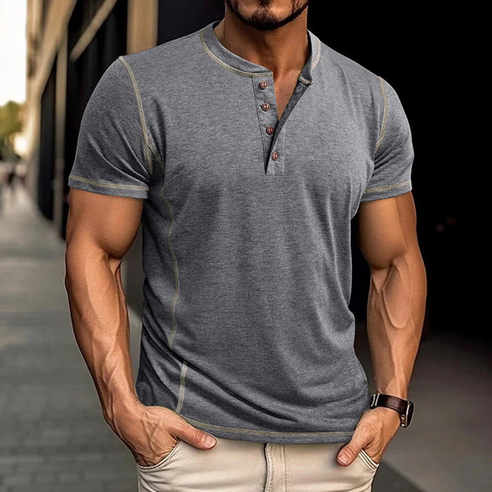 Corin | Athletic Button Neck T Shirt