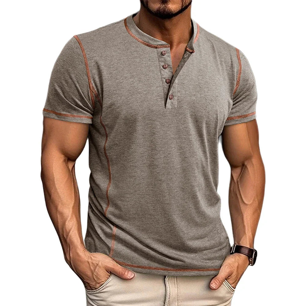 Corin | Athletic Button Neck T Shirt