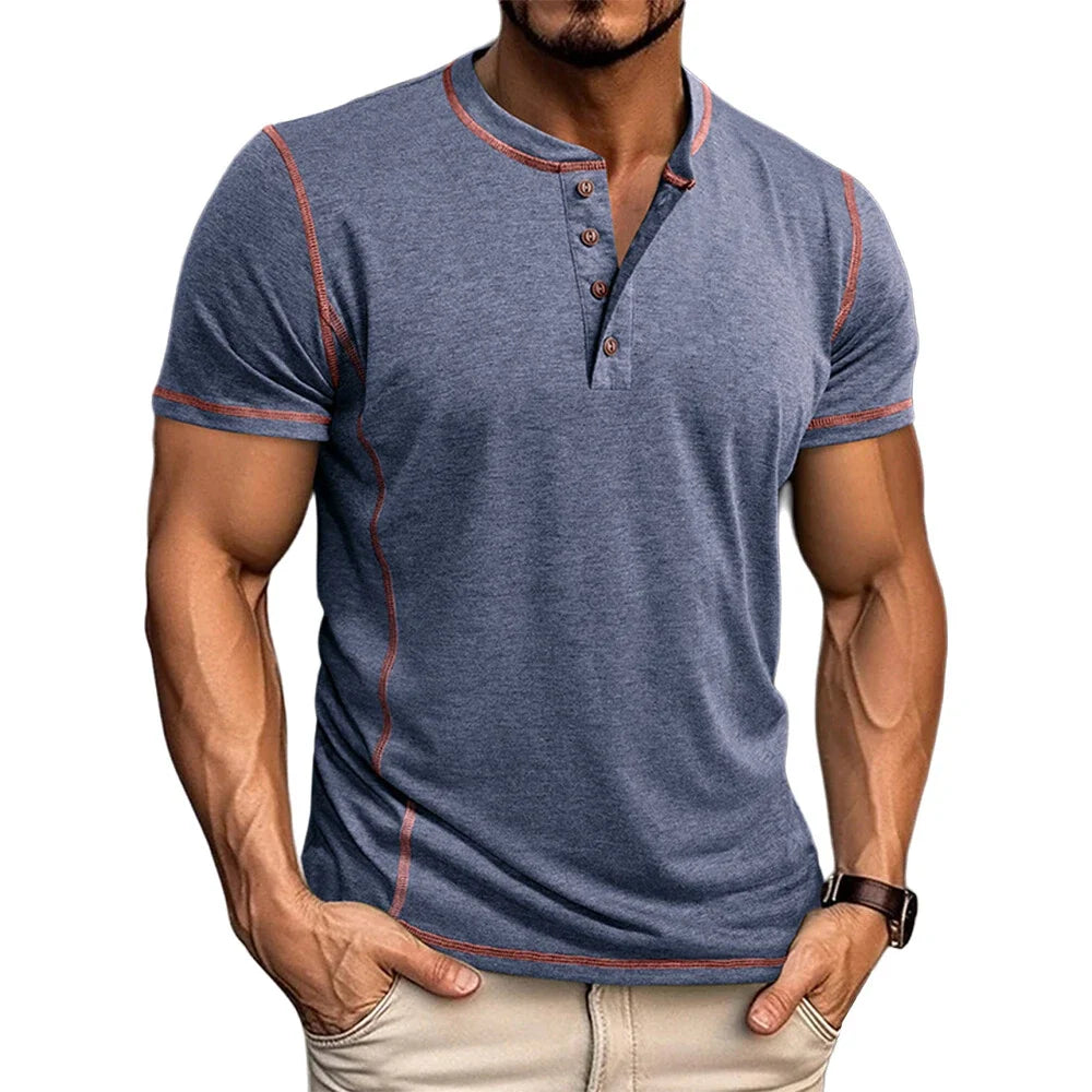 Corin | Athletic Button Neck T Shirt
