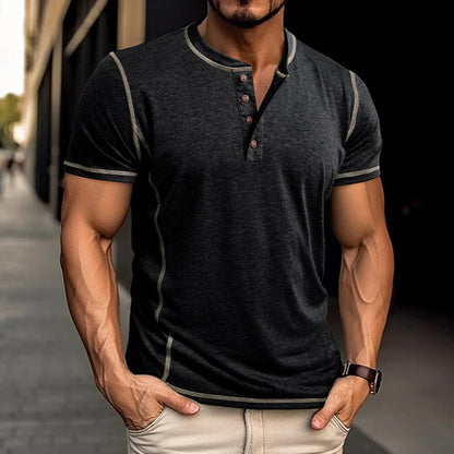 Corin | Athletic Button Neck T Shirt