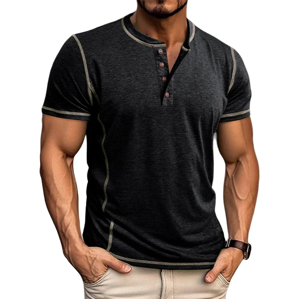 Corin | Athletic Button Neck T Shirt