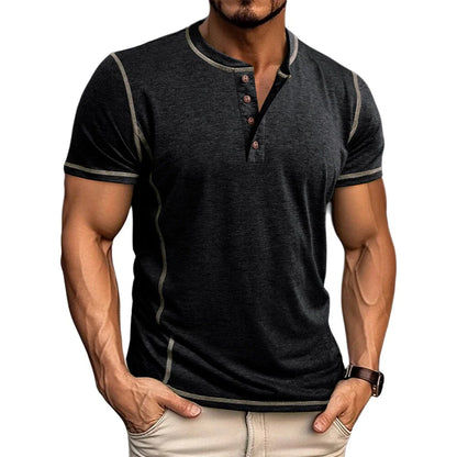 Corin | Athletic Button Neck T Shirt