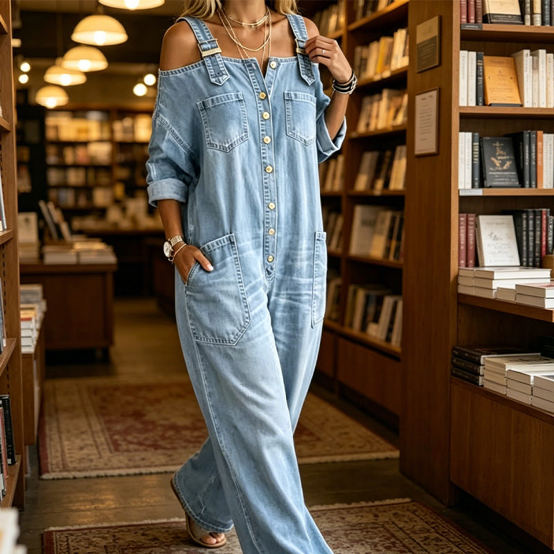 Celestyn | Button Front Chambray Jumpsuit
