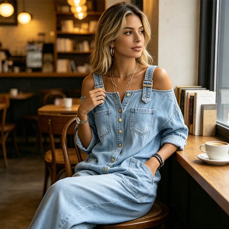 Celestyn | Button Front Chambray Jumpsuit