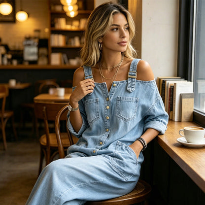 Celestyn | Button Front Chambray Jumpsuit