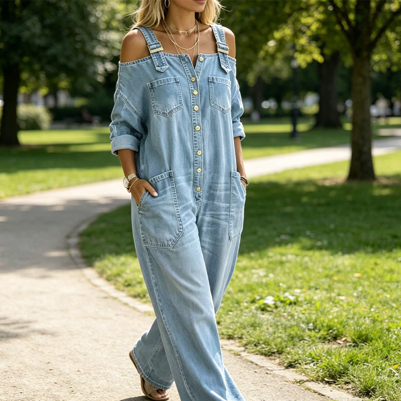 Celestyn | Button Front Chambray Jumpsuit