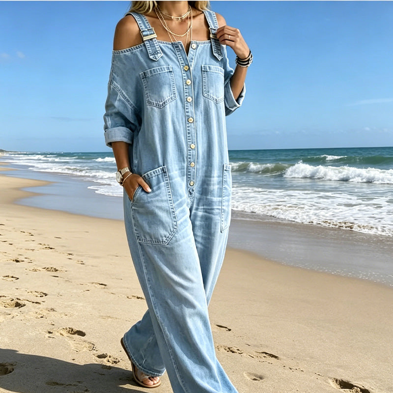 Celestyn | Button Front Chambray Jumpsuit