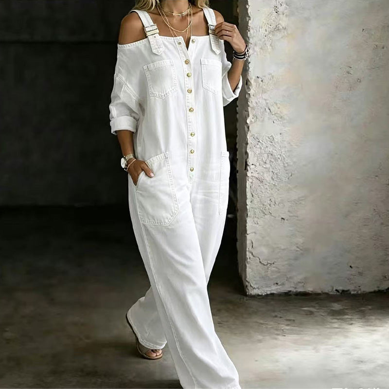 Celestyn | Button Front Chambray Jumpsuit