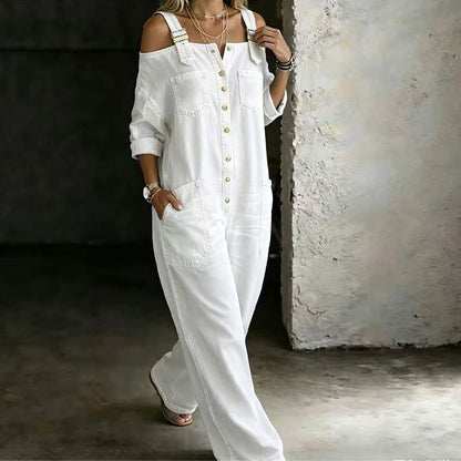 Celestyn | Button Front Chambray Jumpsuit