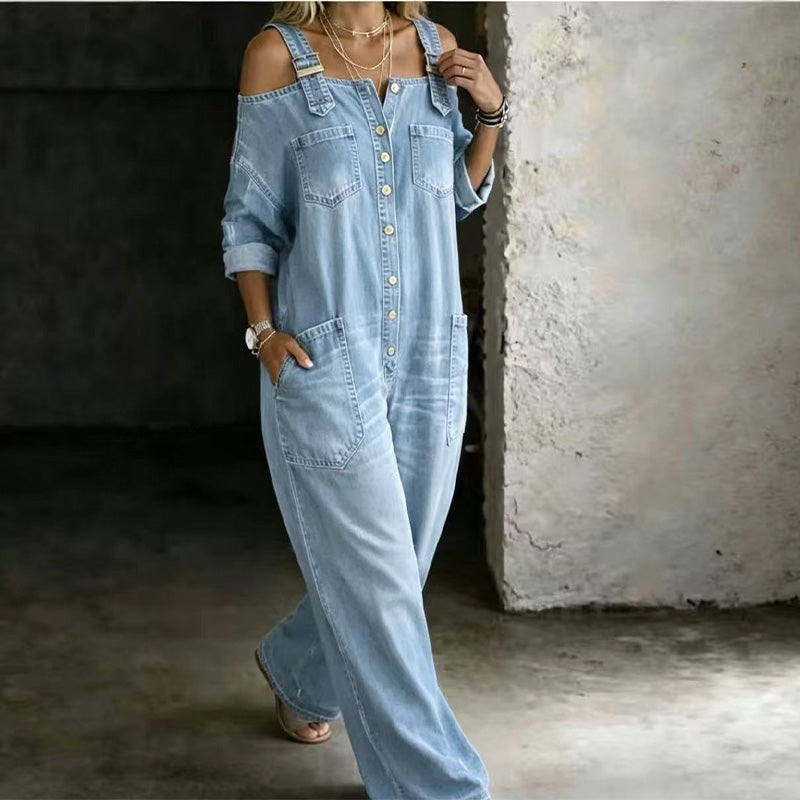 Celestyn | Button Front Chambray Jumpsuit