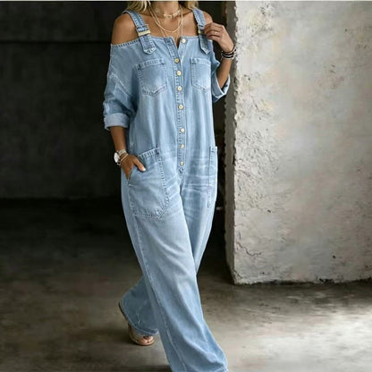 Celestyn | Button Front Chambray Jumpsuit
