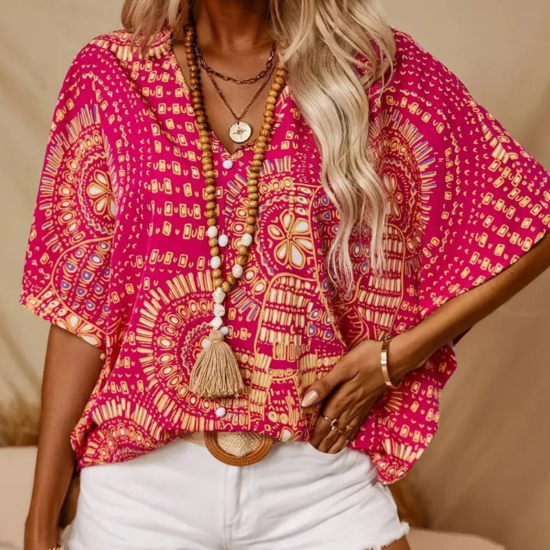 Tasmin | Artistic Print Batwing Blouse