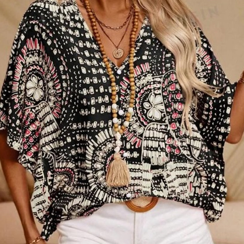Tasmin | Artistic Print Batwing Blouse