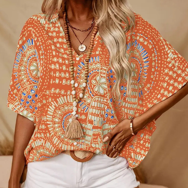 Tasmin | Artistic Print Batwing Blouse