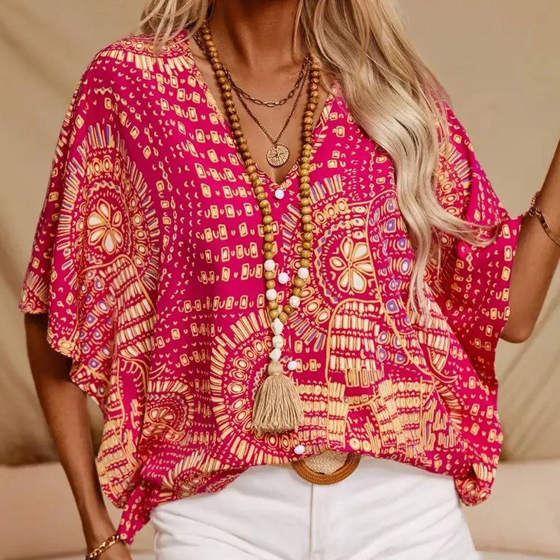 Tasmin | Artistic Print Batwing Blouse