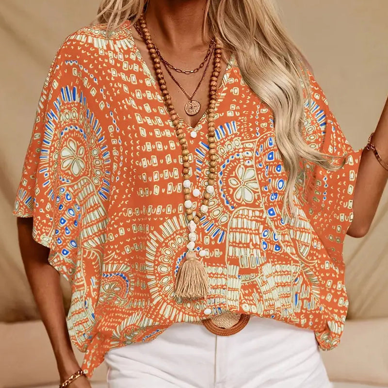 Tasmin | Artistic Print Batwing Blouse