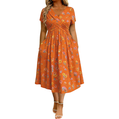 Senovia | Feminine Ruched Waist Midi Dress